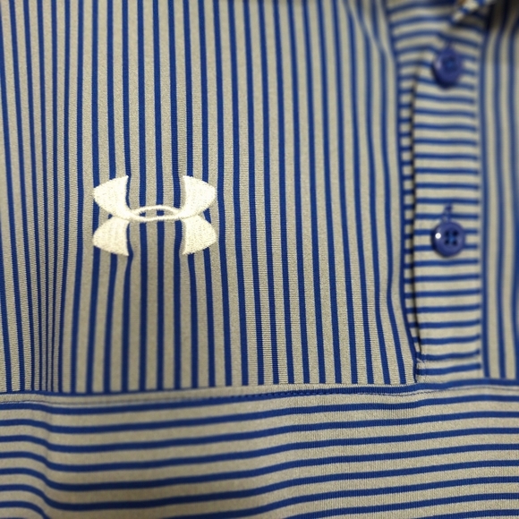 Under Armour Gorpcore HeatGear Men’s Blue Gray Striped Polo Shirt Size Large - Picture 4 of 11
